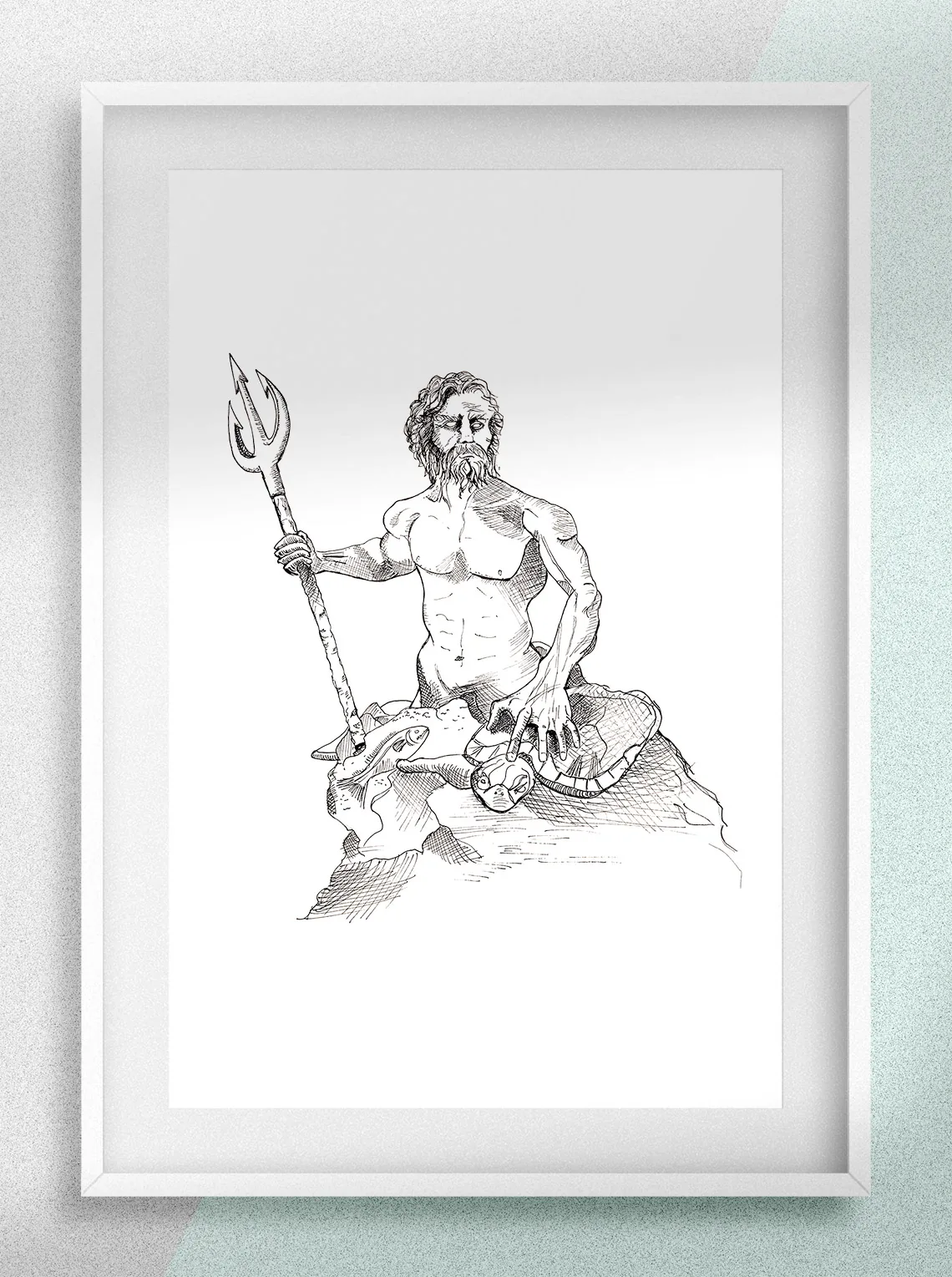 Poséidon dessin réalisé à la plume