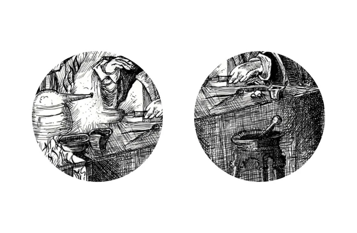 The Alchemist illustration engraving based on an esoteric grimoire