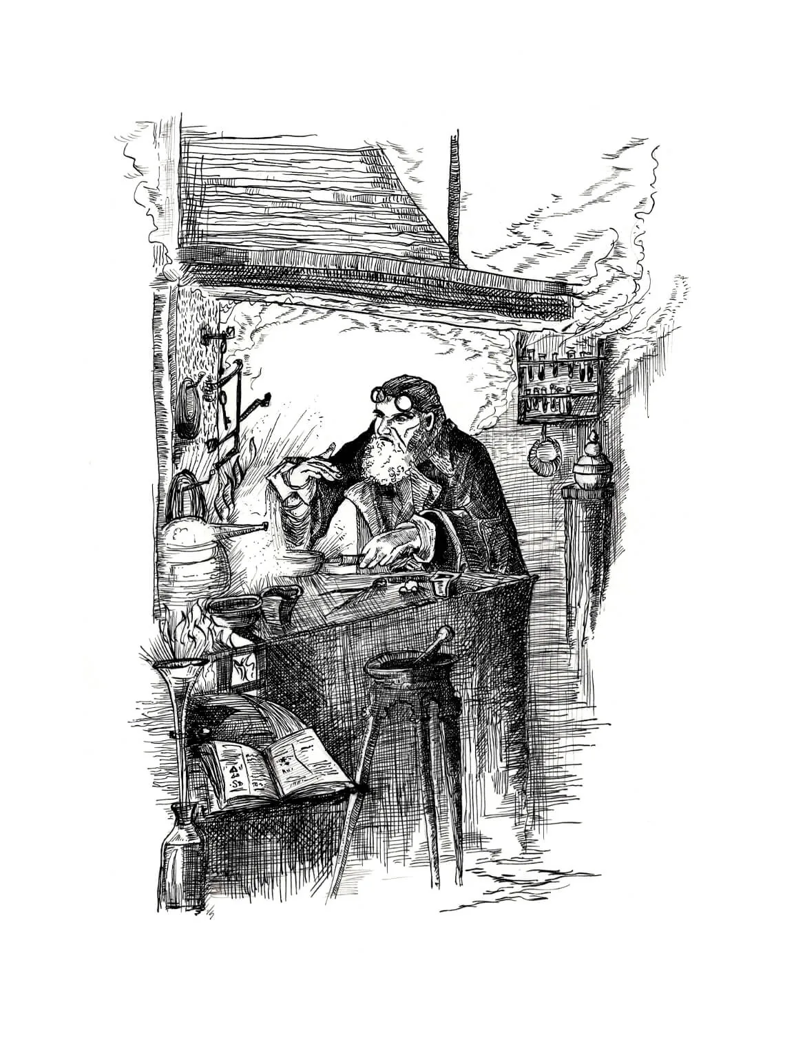 The Alchemist illustration engraving based on an esoteric grimoire